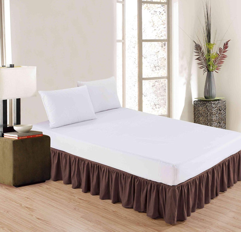 Sheets & Beyond Wrap Around Solid Microfiber Luxury Hotel Quality Fabric Bedroom Gathered Ruffled Bedding Bed Skirt 14 Inch Drop (Queen, Brown) - Image 2
